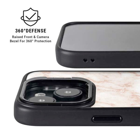 White Rose Gold Marble iPhone 15 Plus Kickstand Case